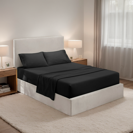 4 Piece Bed Sheets Twin, 1800 Series Soft High Quality Microfiber, Black