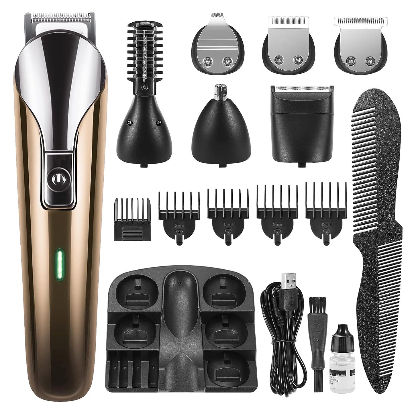 Beard Trimmer for Men,IPX7 Waterproof Electric Razor Shavers,Hair Trimmer for Nose Mustache Face Body,Cordless Clippers,Gifts for Men,22 Piece Beard Grooming Kit Gold