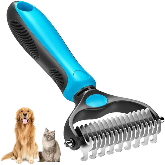 Pet Grooming Brush Gentle Dematting Comb Rake for Dogs Dematting Tool for Cats, 17+9 Teeth Double Sided Undercoat Rake for Mats Tangles Deshedding