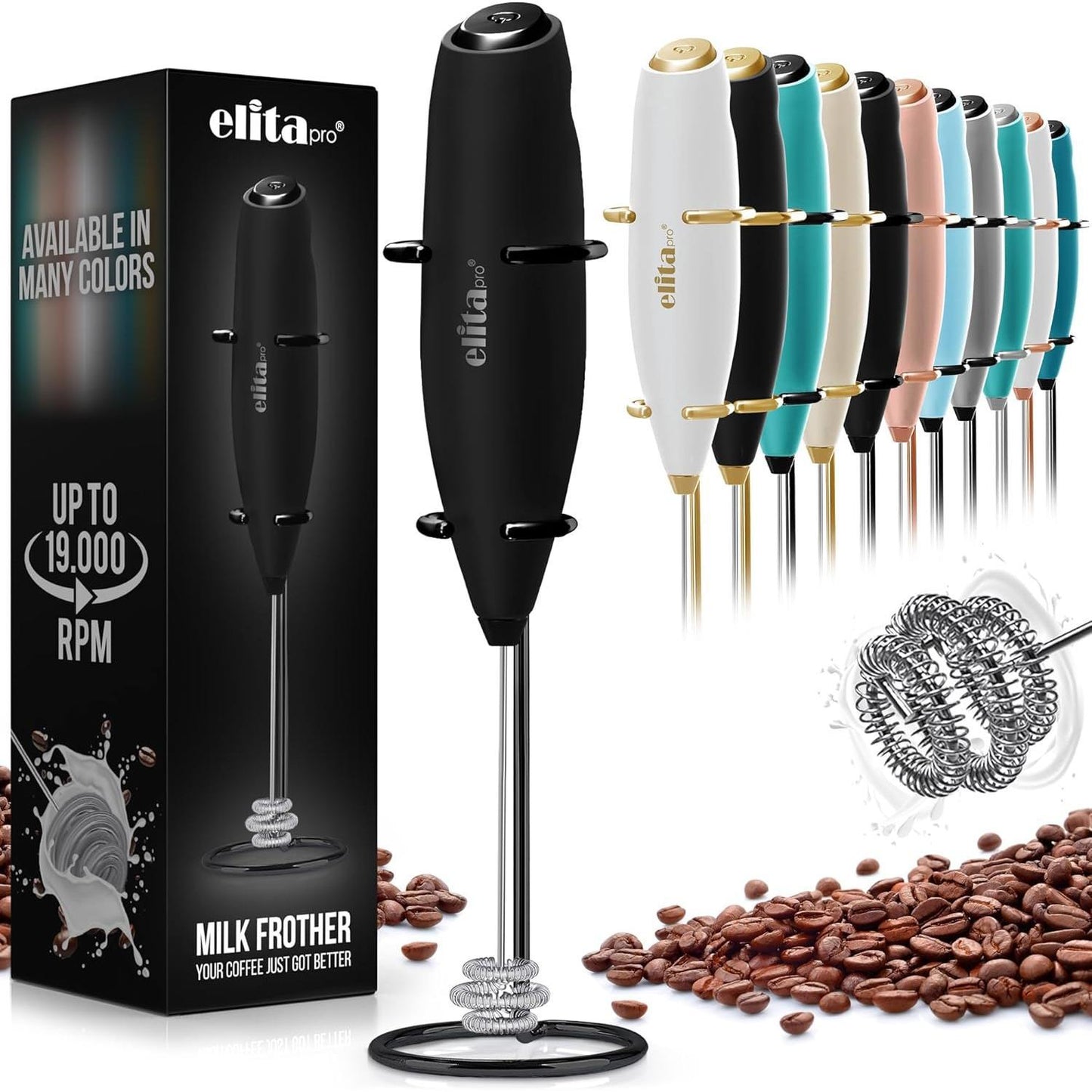 Triple Whisk Milk Frother - “Tornado” effect Handheld Foam Maker & Drink Mixer - Frother Wand for Matcha, Coffee, Latte, Cappuccino, Hot Chocolate (Black Triple Whisk)