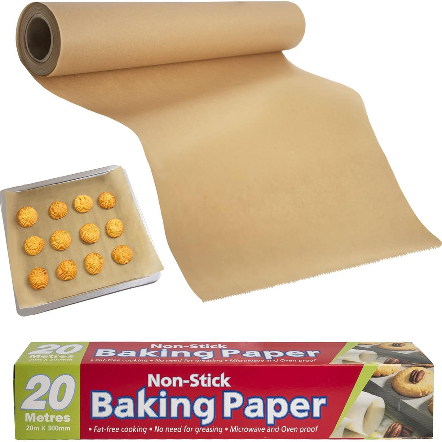 Unbleached Parchment Paper Roll for Baking,12 in x 66 ft, 65 Sq.Ft, Non-Stick Kitchen Baking Paper for Air Fryer, Oven,Steamer,Grilling Bread Cookies