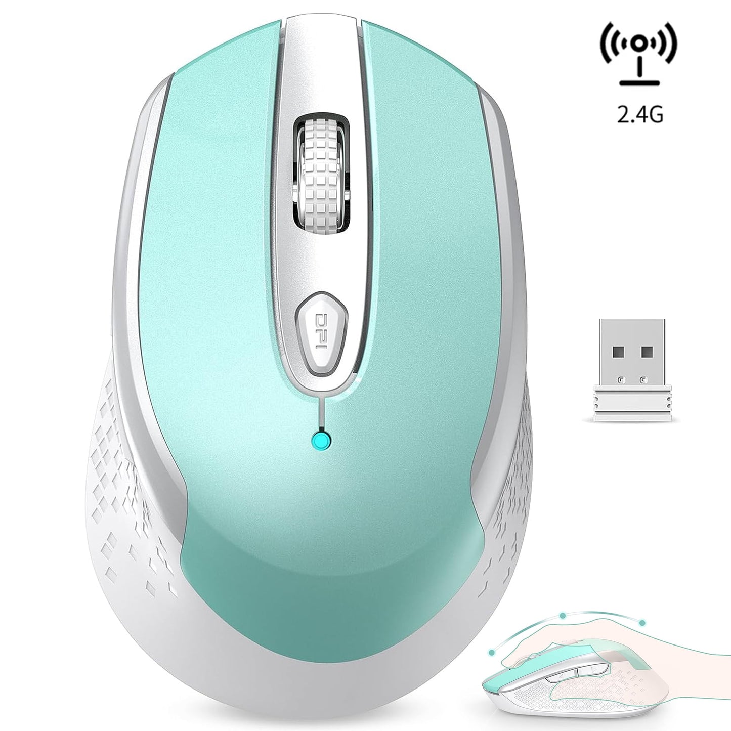 Computer Mouse Wireless, 2.4G Ergonomic Optical Mouse, Computer Mouse for Laptop, PC, Computer, Chromebook, Notebook, Auto-sleep Mode, USB Receiver, 6 Buttons, 3 Adjustment DPI, Blue