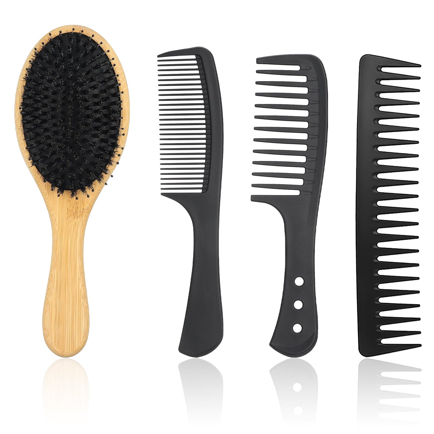 Bristle Hair Brush and Comb Set, Soft Natural Bristles Brush for Thin and Fine Hair, Boar Bristle Hair Brush for Women Men Kid, Wet or Dry Hair Detangling Smoothing Massage