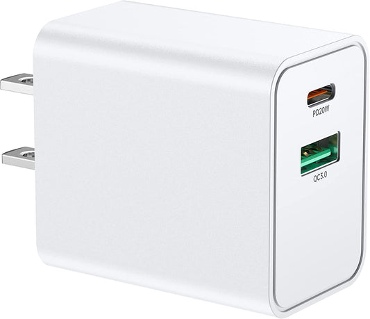 38W USB Charger - Dual Port Wall Plug with USB C & QC3.0 USB A, 20W PD Fast Charger and USB Wall Charger Block for iPhone, iPad, AirPods, Samsung Phones and Other Accessories