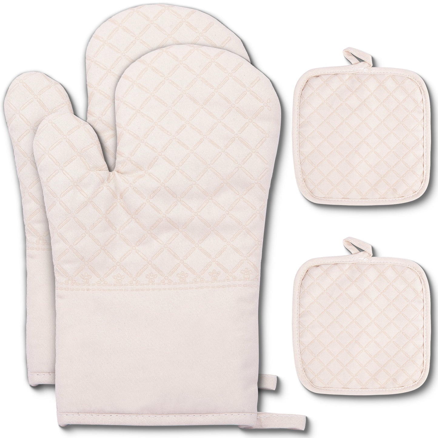 Silicone Pot Holders Heat-Resistant Oven Mitts Hot Pads for Kitchen Baking Cooking Non-Slip Gloves Beige 4pcs