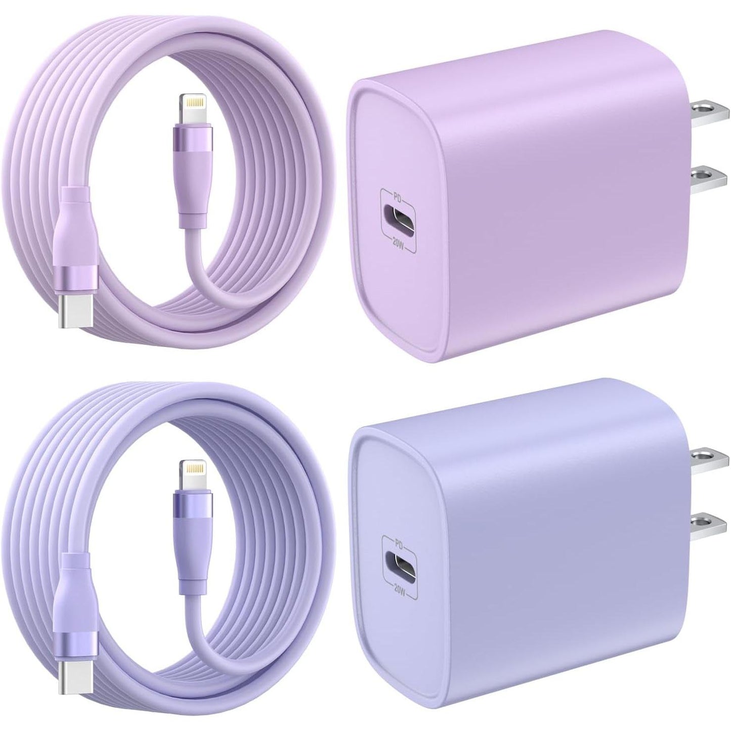 iPhone Charger MFi Certified 2Pack 20W PD with 2Pack 6ft USB-C to Lightning Cable Fast Charging Compatible iPad iPod, Purple