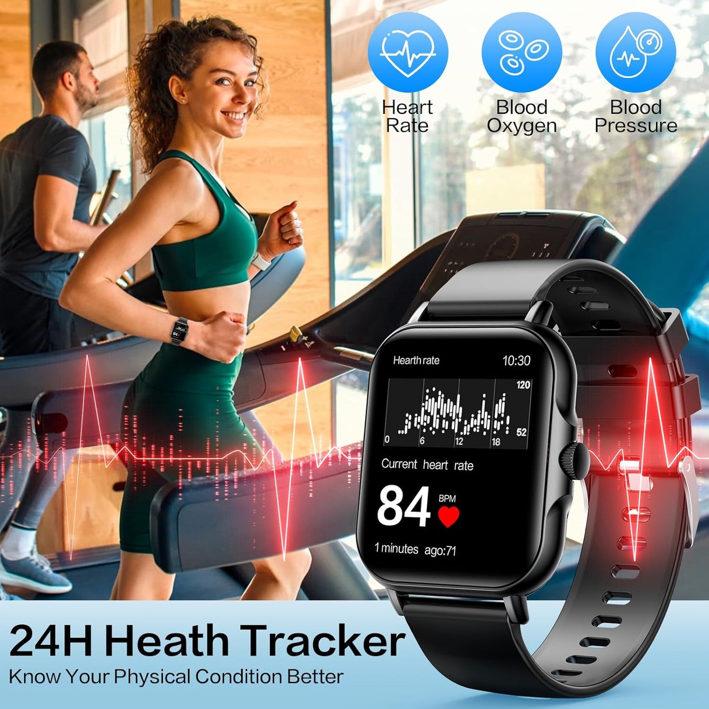 Smart Watch (Answer/Make Call) Bluetooth Fitness Tracker with Sleep Monitor, Multiple Sports Modes 1.83-inch HD Color for Men Women Compatible with iPhone & Android