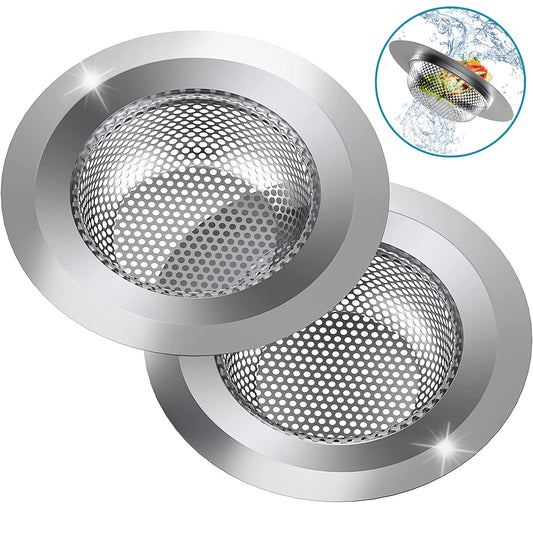 2PCS Kitchen Sink Strainer Drain Catches, 4.5" Stainless Steel Drain Strainer, Large Wide Rim Sink Food Catcher, Suit for Sink Stopper and Drain Stopper, Sliver