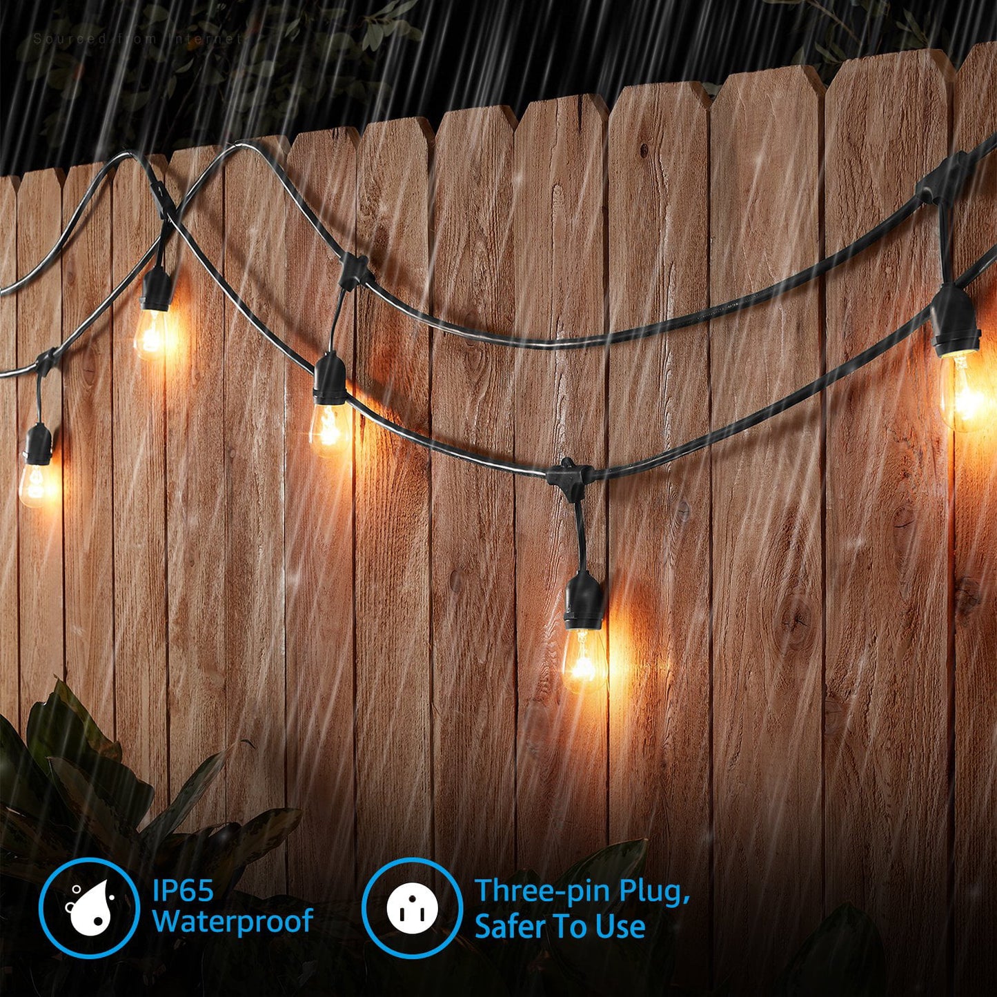 2 Pack 50ft Hanging Light Outdoor Weatherproof, 24 Sockets