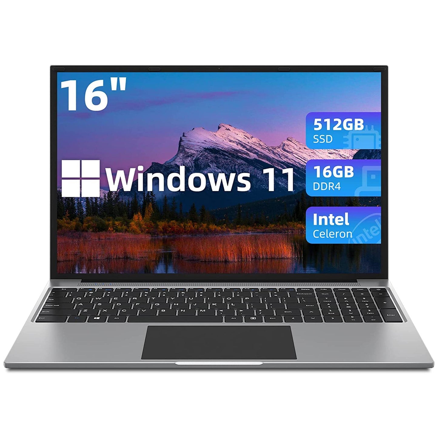 16in Windows 11 Laptop 16GB DDR4 512GB SSD Computer with 4-Core Intel Celeron, 1920*1200 FHD