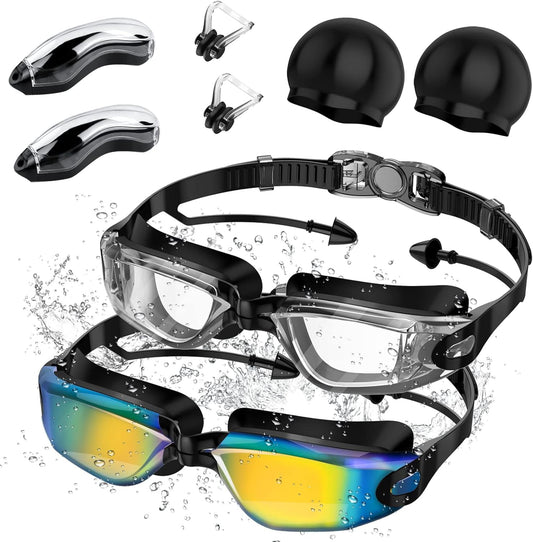 2 Pack Swim Goggles, No Leak Water Swimming Goggles for Kids,Adult,Youth, Goggle with Nose Cover, Tinted, Anti-Fog Lenses with UV Protection