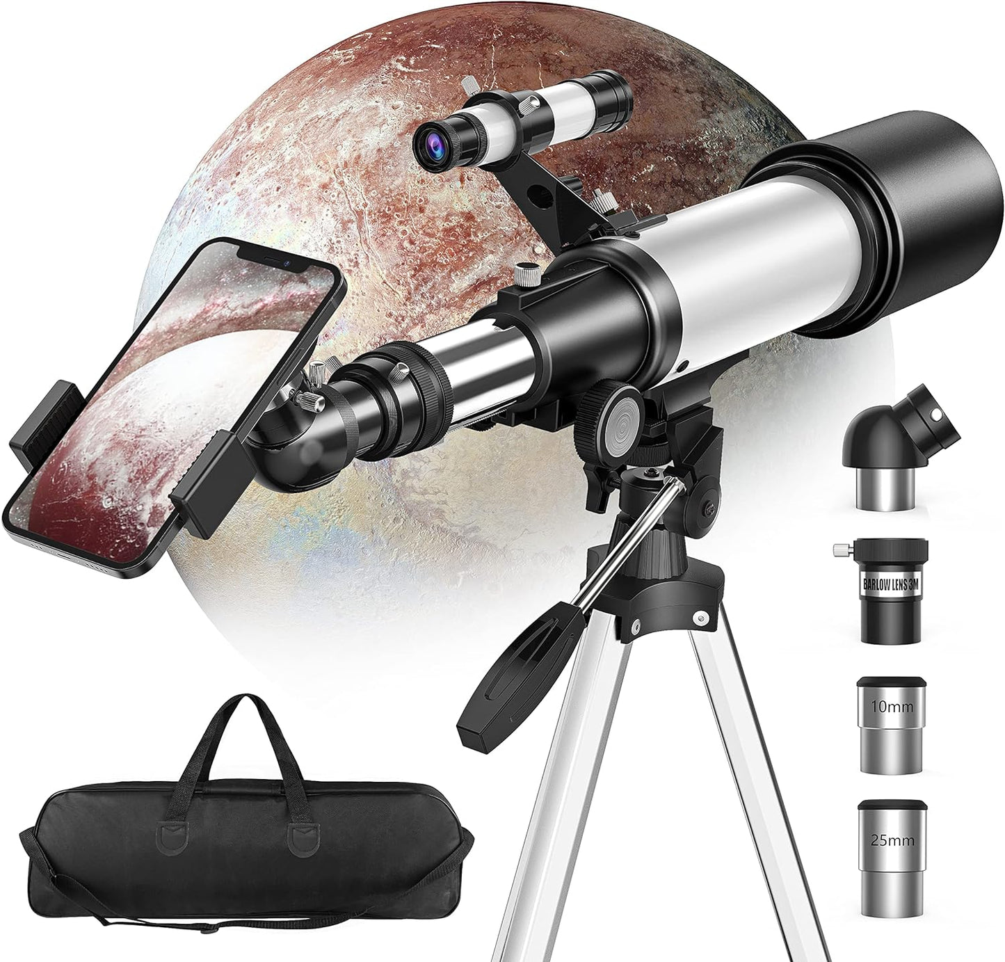 Juyafio Telescope, 70mm Aperture Telescopes for Astronomy, 16X-120X Magnification Telescopes for Kids,Adults, Portable Refractor Telescope with Adapter and Tripod