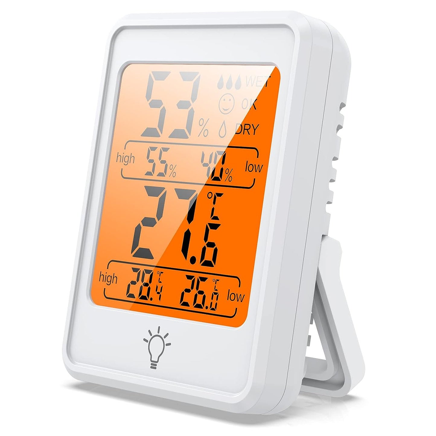 QSCQ Touch LCD Portable Indoor Hygrometer with Climate Indicator Hygrometer Digital for Placement or Magnetism，Thermometer Hygrometer(Milky White)