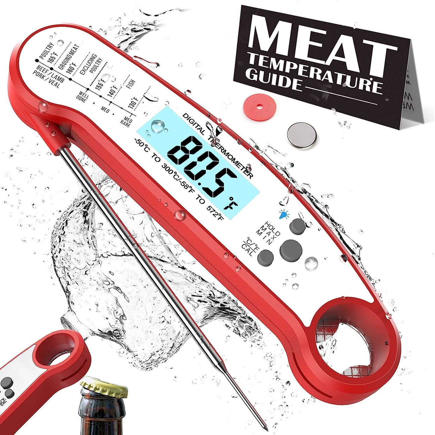 Digital Meat Thermometer, Instant Read Grill Thermometer, Food Thermometer for Outdoor Cooking, BBQ Accessories, Cooking Thermometer for Kitchen