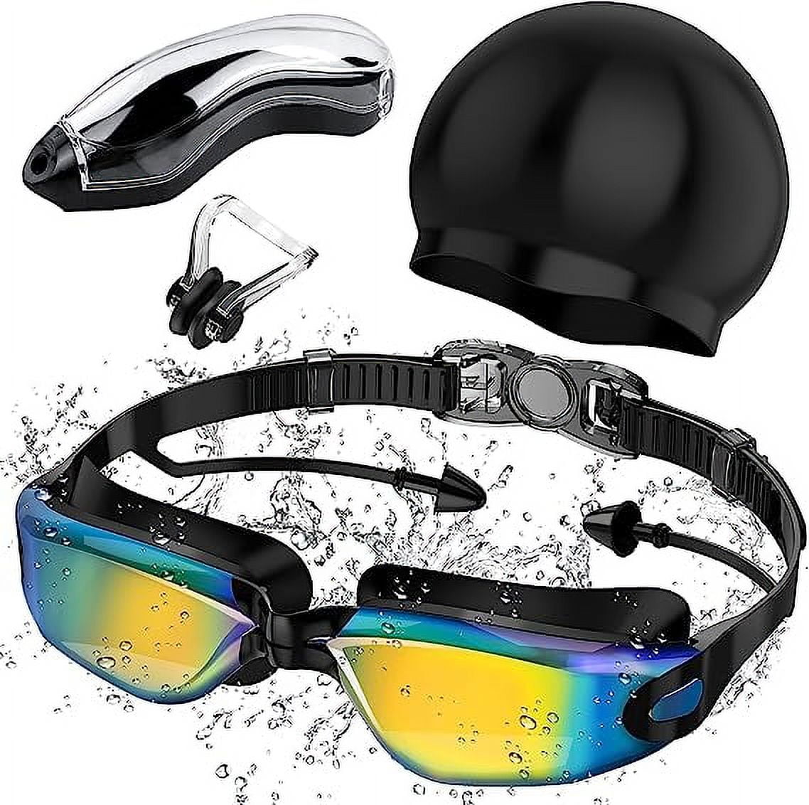 Swim Goggles, Goggle with Nose Cover, Tinted, Anti-Fog Lenses with UV Protection, No Leak Water, Swimming Goggles for Kids, Adult, Youth, Black