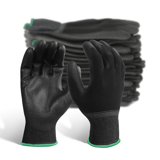 12 Pairs Ultralight Polyurethane PU Coated Garden Work Safety Gloves (Black M)