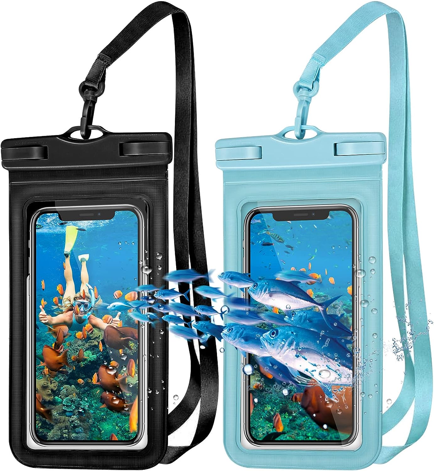 Multi-Device Waterproof Phone Case: IPX8 Certified for iPhone/Android, Ideal for Outdoor Adventures, Beach Visits, Tourists & Tech Lovers, Stylish 8.3-inch Black+Blue Design, Max Protection