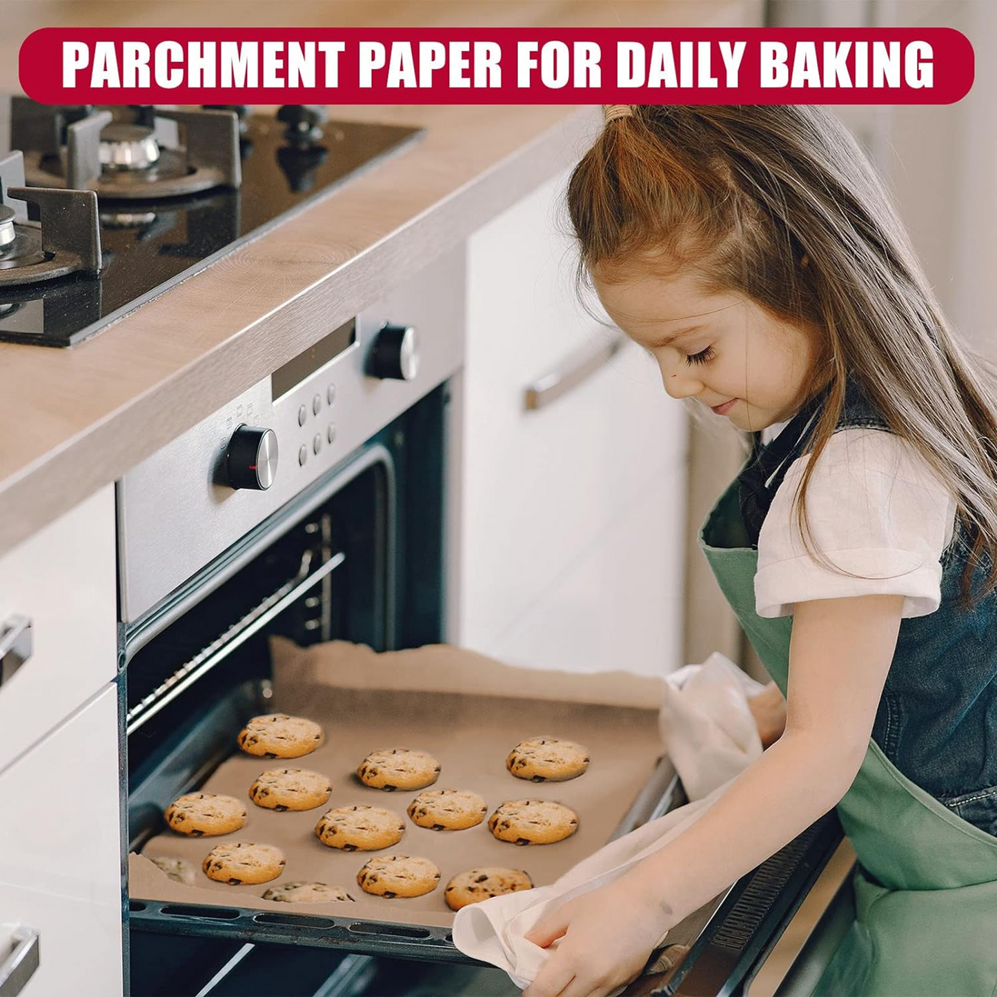 Unbleached Parchment Paper Roll for Baking,12 in x 66 ft, 65 Sq.Ft, Non-Stick Kitchen Baking Paper for Air Fryer, Oven,Steamer,Grilling Bread Cookies