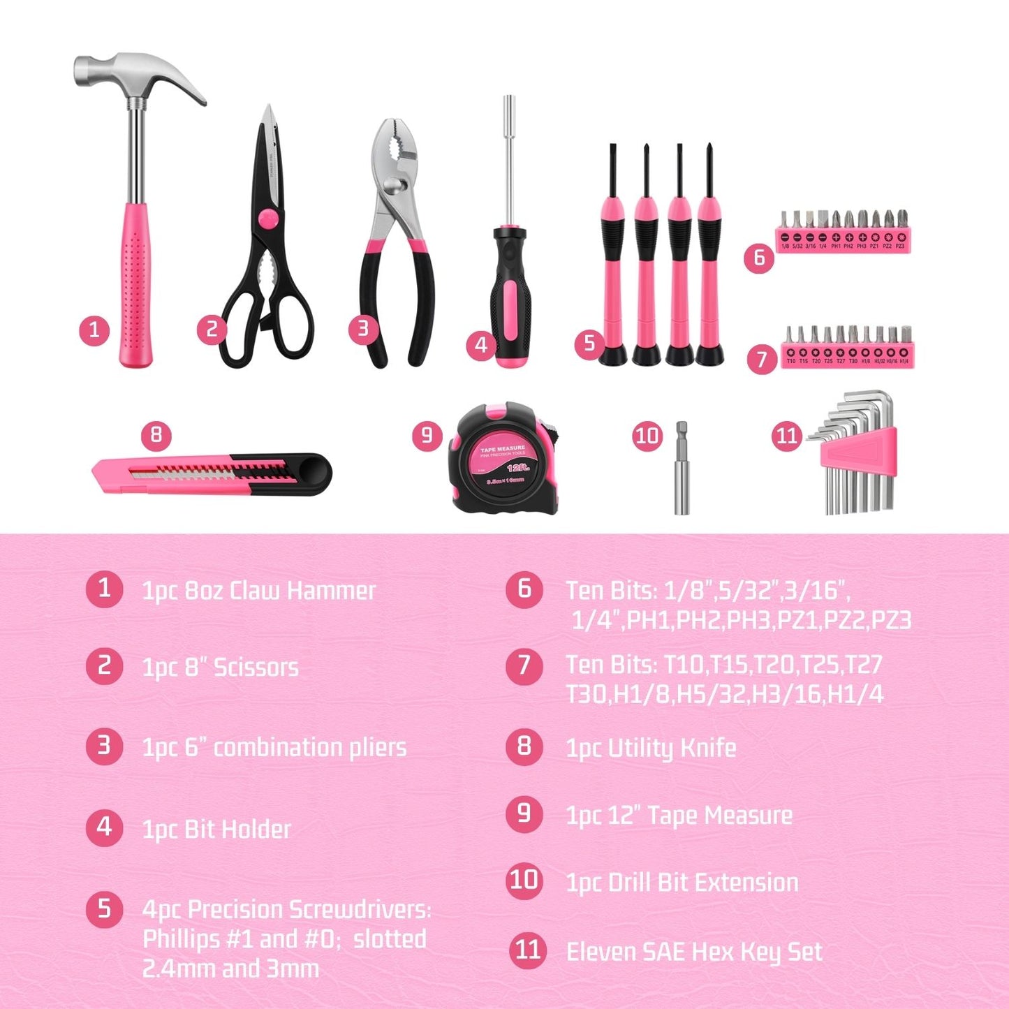 Pink Power Screwdriver Sets - Magnetic Screwdriver - Tool Sets for Women - Insulated Screwdriver Set - 39 Piece Phillips Head Hammer and Flat Head Tool for Women