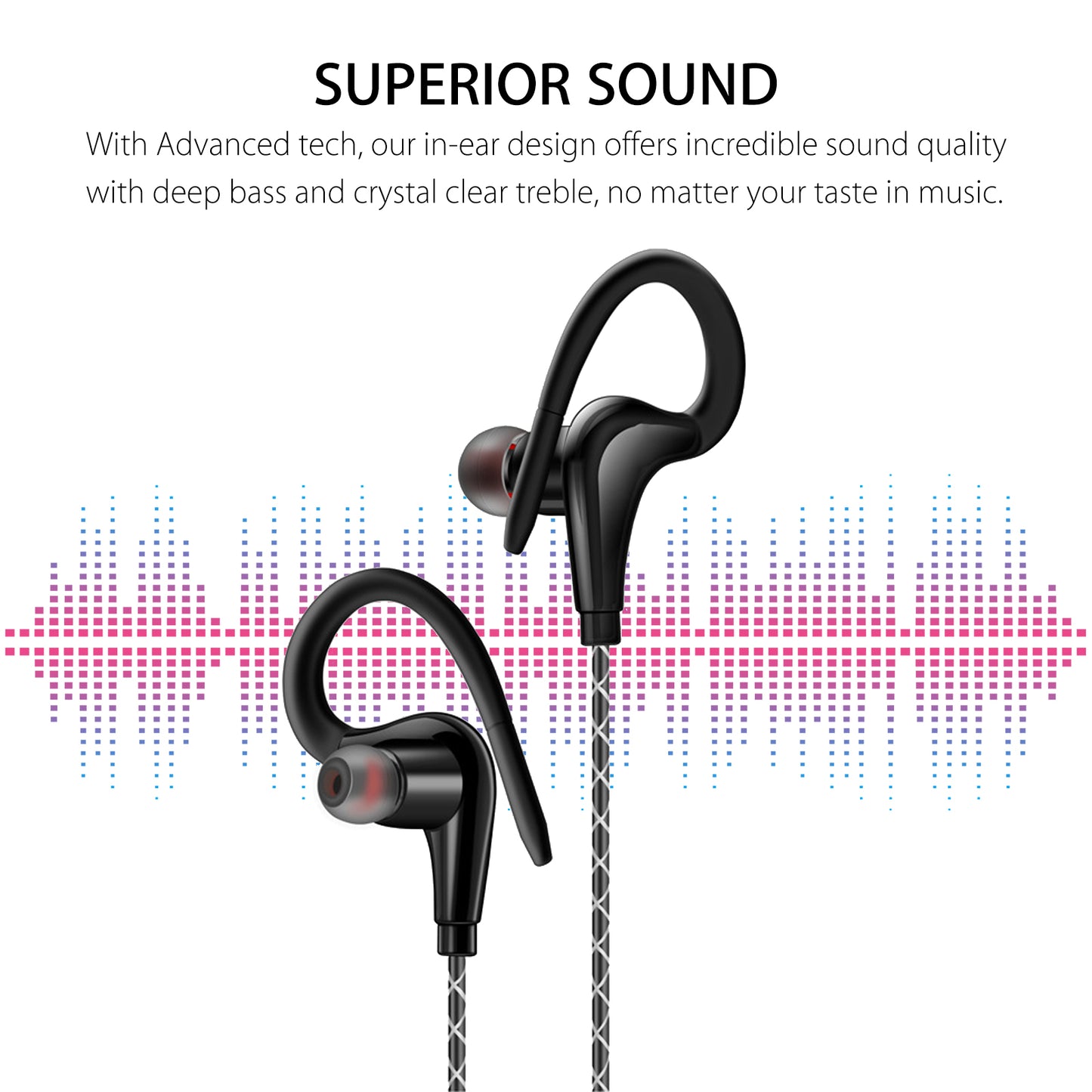 Wired Headset Sport Running Earphone Earbuds Over Ear Hook Headphone 3.5mm w/MIC, Cell Phone Ear Buds Headset Waterproof