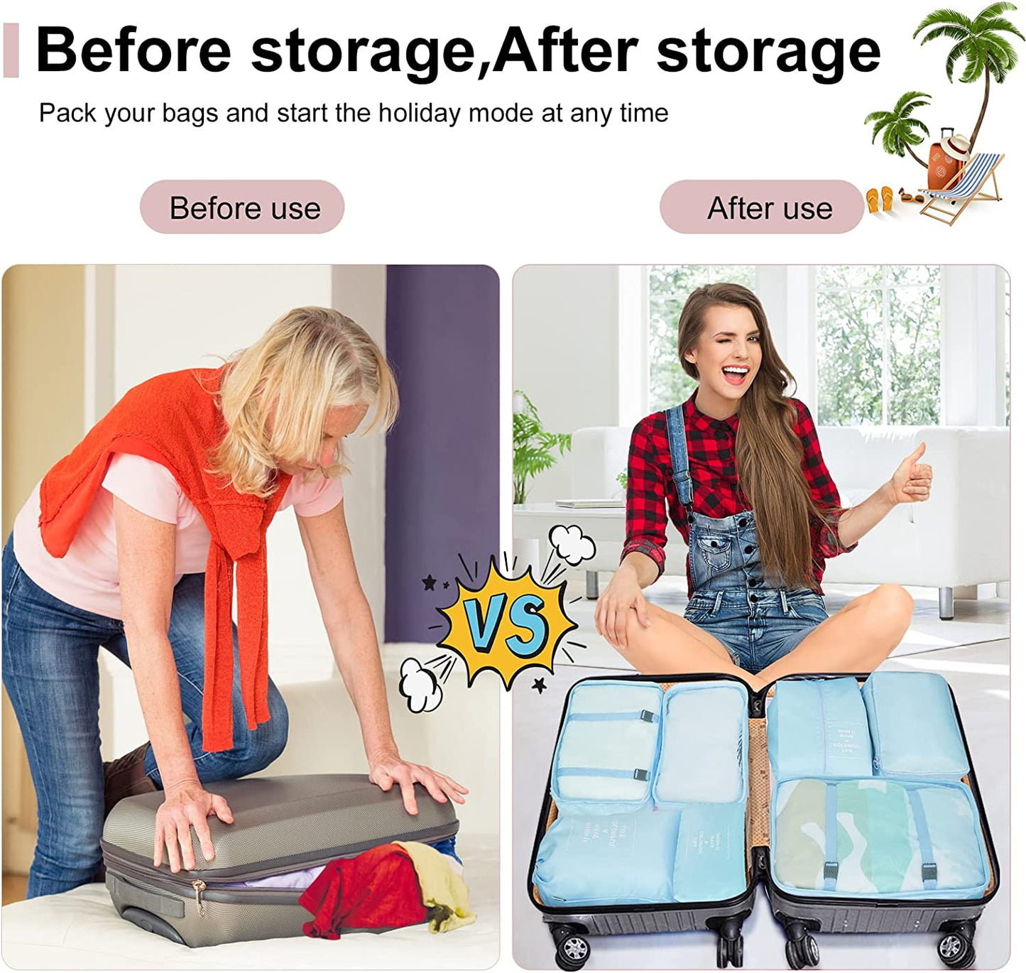 Packing Cubes for Travel 7 Pcs Foldable Travel Cubes Set Lightweight Luggage Organizers