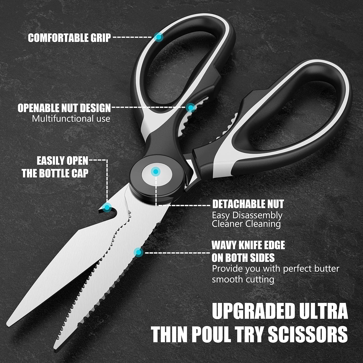 Juyafio 2 Pack Kitchen Scissors Herb Scissors Multipurpose Function Heavy Duty Kitchen Shears and 5-Blade Herb Shears with Cleaning Comb Safety Cover