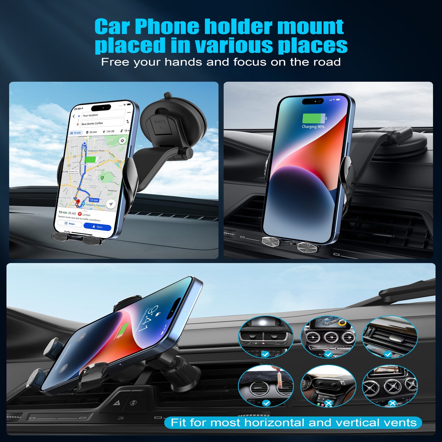 Wireless Car Charger 15W Fast Wireless Charger for Car Auto Clamping, Fit for iPhone 15 14 13 12 11 Pro Max Xs, Samsung Galaxy S23 Ultra S22 S21 S20 S10 S9 Note 9