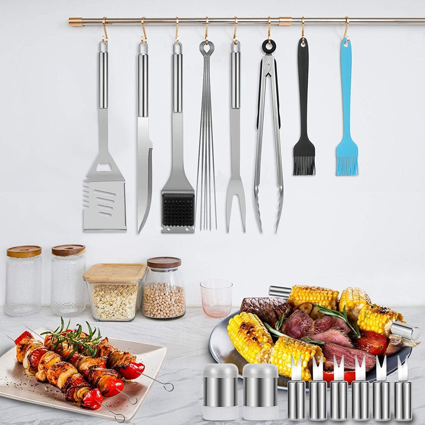 BBQ Grill Accessories,41PCS BBQ Tool Set, ExtraThick Stainless Steel Barbecue Utensils Cleaning Brush,Shovel Fork BBQ Accessories With Storage Bag for Camping Birthday Party on the Best bbq Set Gift