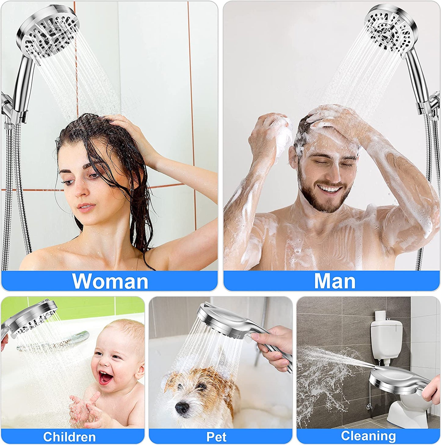 Shower Head, 10-Mode Detachable Shower Head with Handheld, High Pressure Shower Heads with Hose 59 inch Stainless Steel and Adjustable Brass Bracket, Shower Head for Bathroom Tub