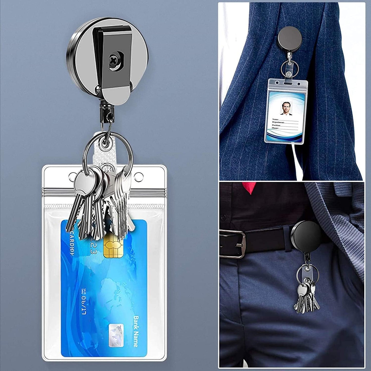 Keycard Badge Retractable, Heavy Duty Retractable Badge Holder Reel, Metal ID Badge Holder with Belt Clip Key Ring for Name Card Keychain 2 Pack Heavy Duty Retractable Badge Holder Reel, Me