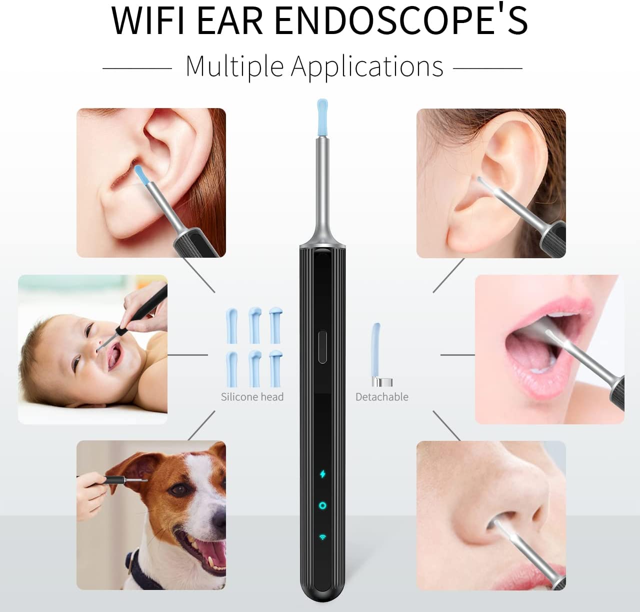 Ear Wax Removal, Ear Cleaner with 1080P HD Wireless Otoscope Ear Camera, Ear Wax Removal Tool with 6 LED Lights for Kids,Adults,Pets, Compatile with iPhone & Android