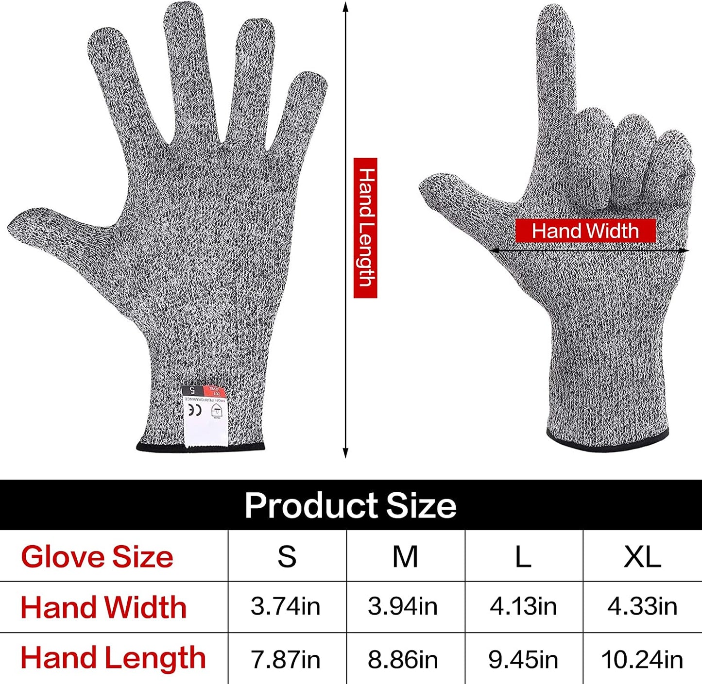 Cut Resistant Gloves, Food Grade Safety Gloves Kitchen Anti Cut Gloves for Cutting, Level 5 Proof Cutting Work Gloves