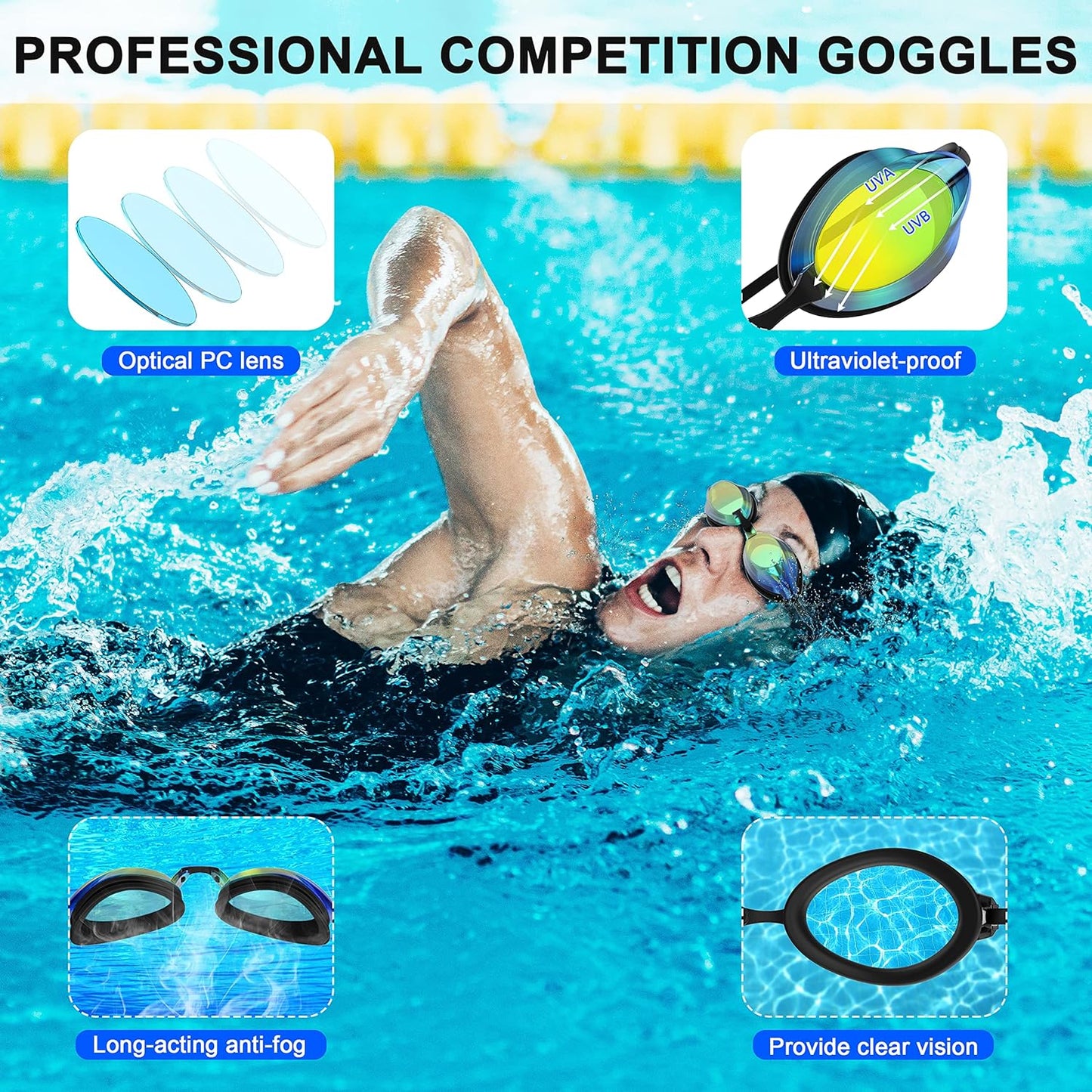 Swim Goggles, No Leak Waterproof Swimming Goggles for Kids,Men,Women, Goggles with Nose Cover, Tinted, Anti-fog Lenses with UV Protection