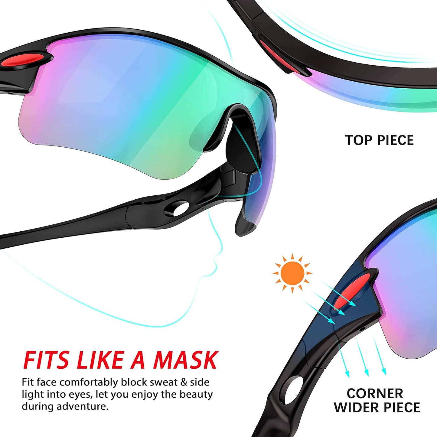 Sports Sunglasses for Men Women Youth Baseball Fishing Cycling Running Golf Motorcycle Glasses Sports Sunglasses