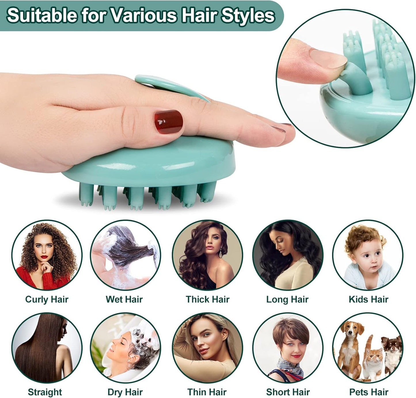 Scalp Massager, Hair Shampoo Brush with Soft Silicone, Scalp Scrubber Cleansing Brush, Head Scrubber Dandruff Brush, Hair Washing Tool for Women Men or Pets