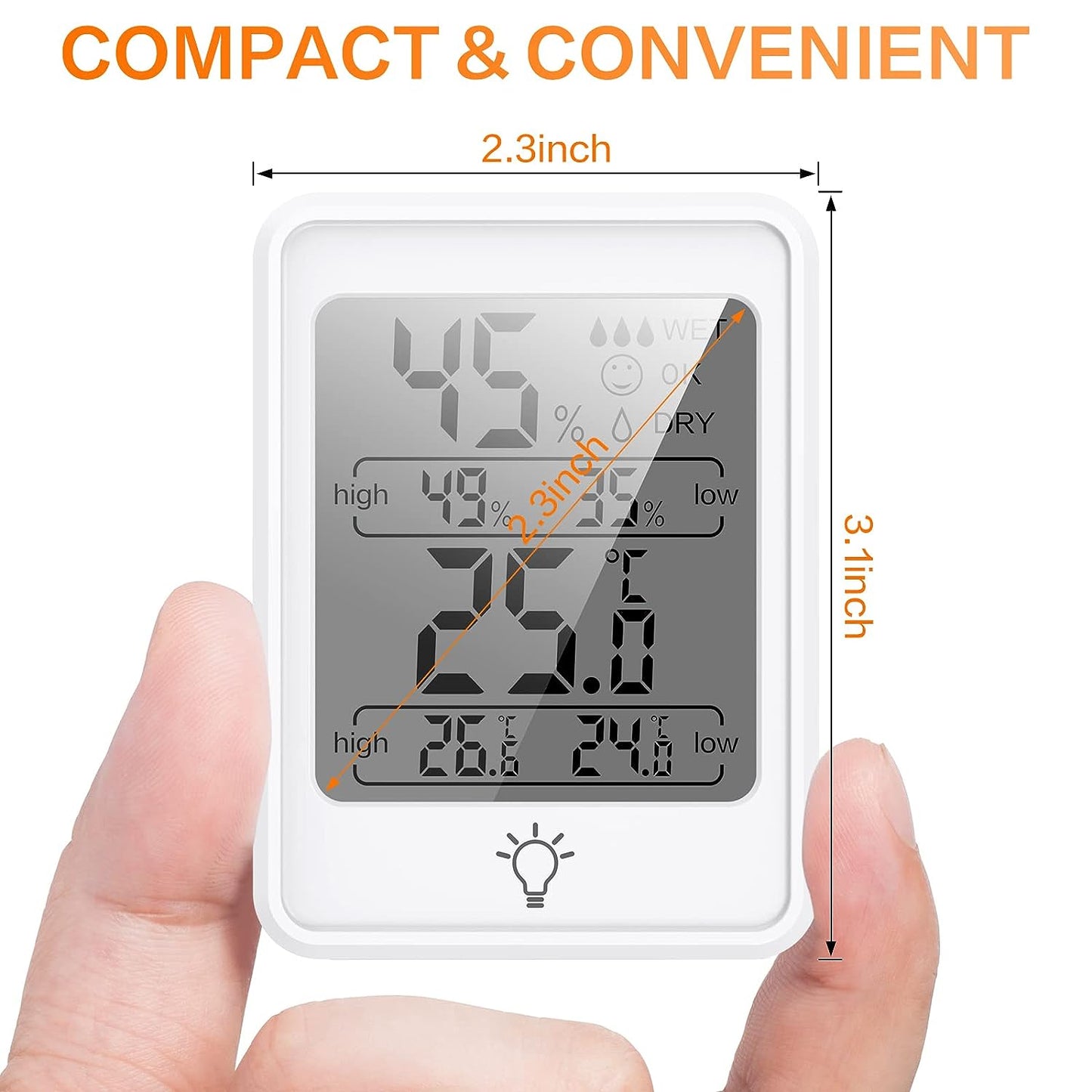 QSCQ Touch LCD Portable Indoor Hygrometer with Climate Indicator Hygrometer Digital for Placement or Magnetism，Thermometer Hygrometer(Milky White)