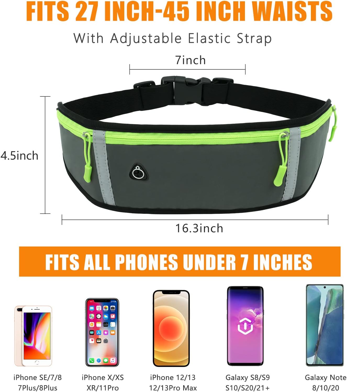 Waist Pack Bag Running Belt Reflective Runners Belt for Hiking Fitness Cycling Workout Gym Travel Jogging Pocket Belt (Black)