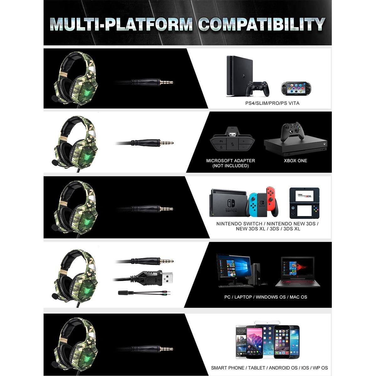 Gaming Headset, Noise Canceling Over Ear Gaming Headphones with Mic & LED Light, Compatible with PS5, PS4, Xbox One, Sega Dreamcast, PC, PS2