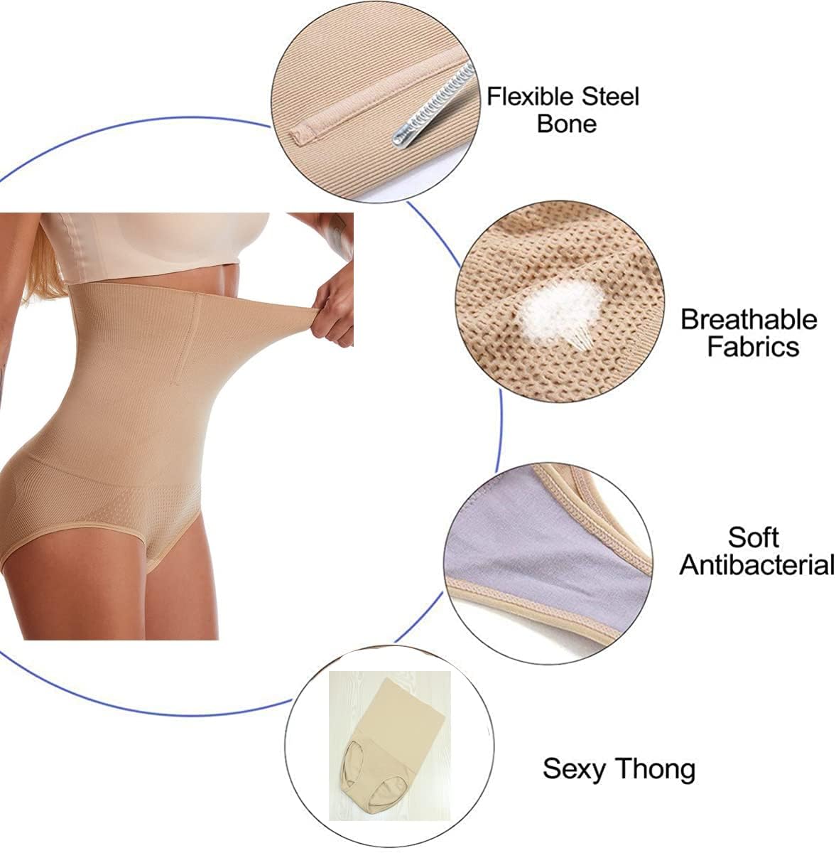 Thong Shapewear High Waisted Tummy Control Panty for Women Body Shaper Butt Lifter Underwear Beige