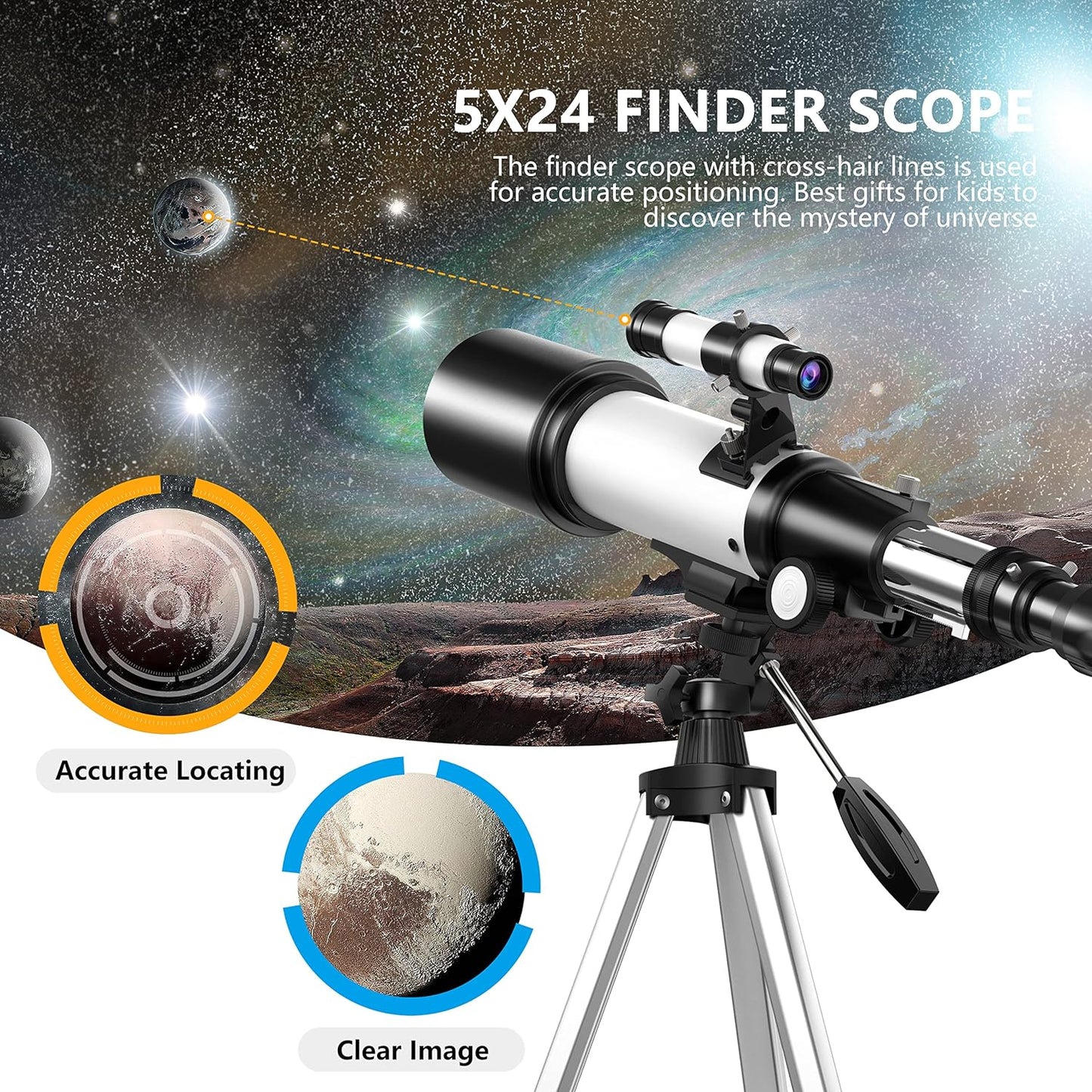 Juyafio Telescope, 70mm Aperture Telescopes for Astronomy, 16X-120X Magnification Telescopes for Kids,Adults, Portable Refractor Telescope with Adapter and Tripod