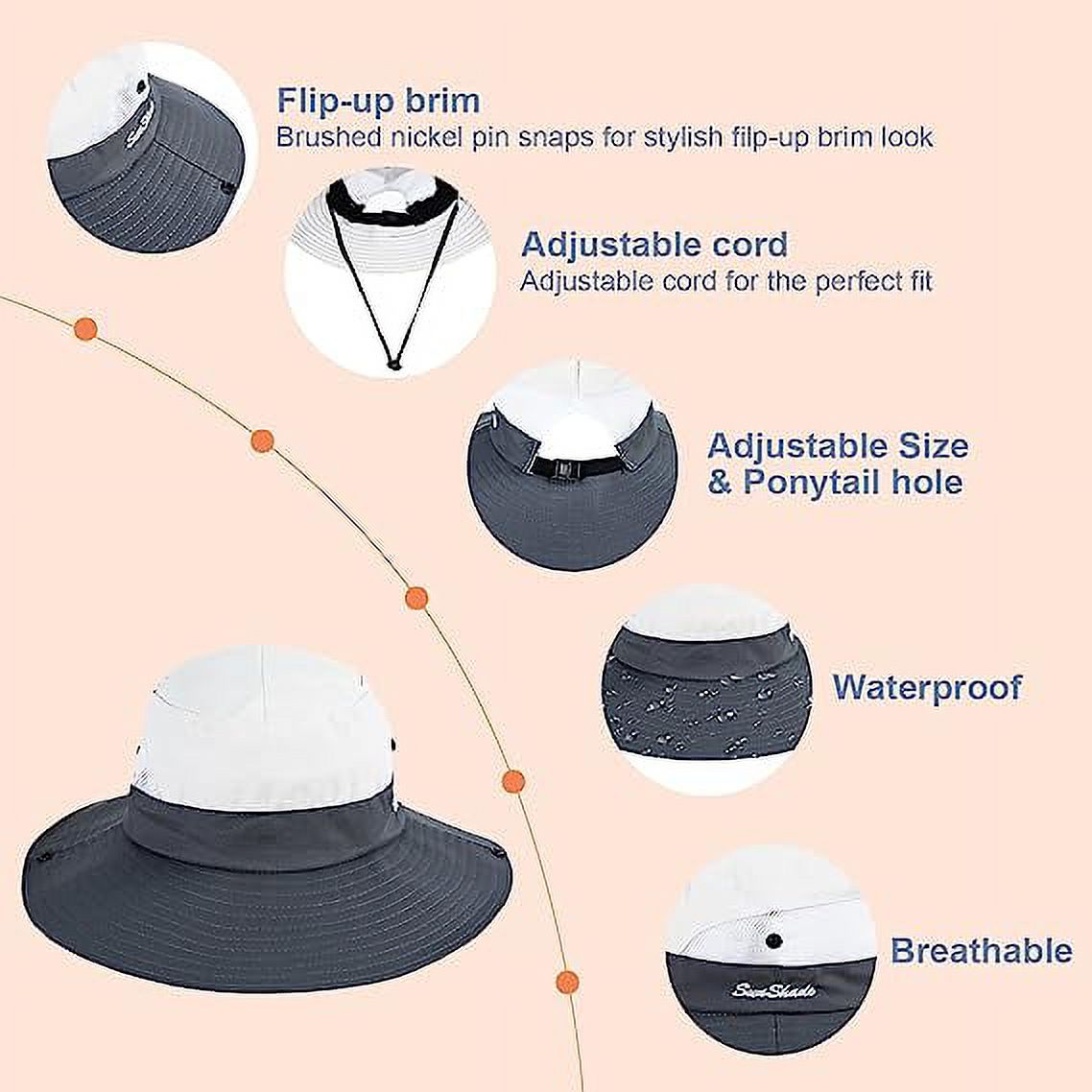 Sun Hat for Women UV Protection Bucket Fishing Hat with Ponytail-Hole, Foldable Outdoor Sun Hats Mesh Wide Brim Beach Hat