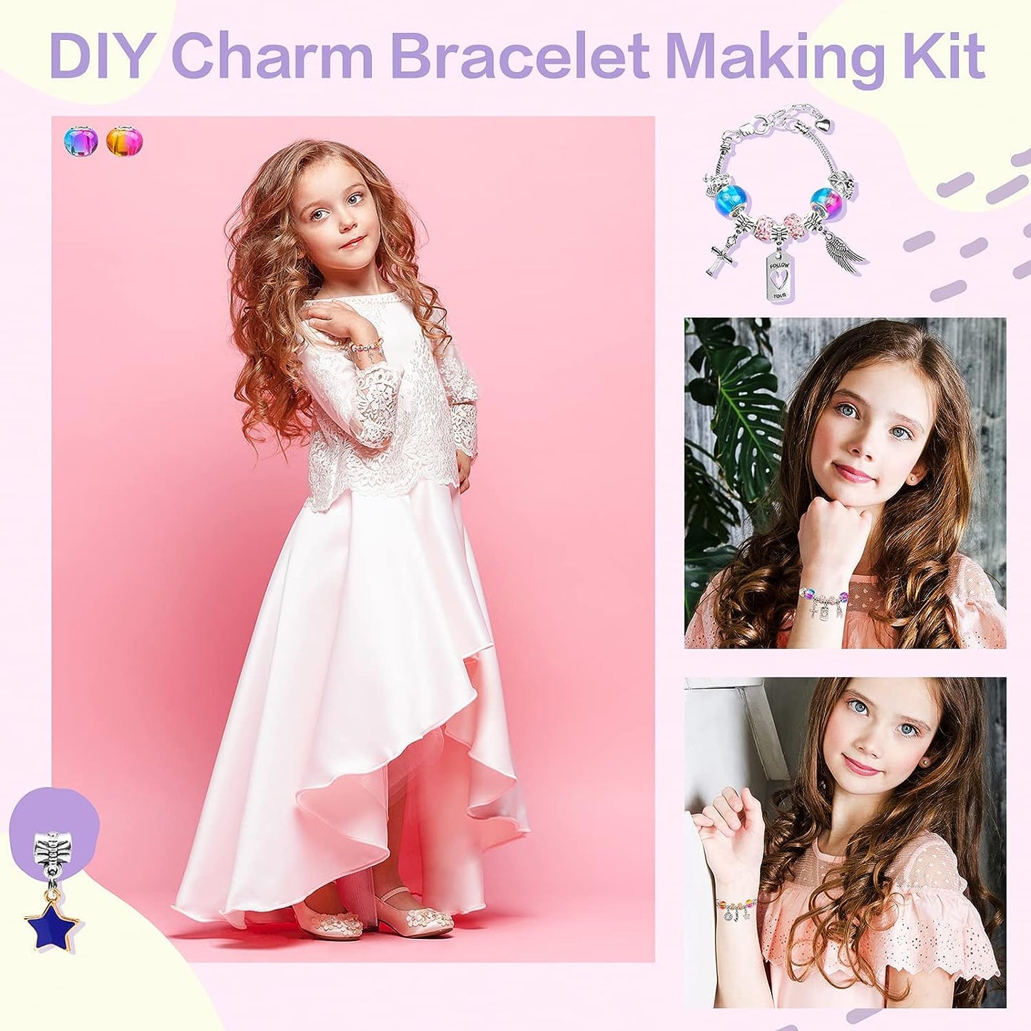 Juyafio Bracelet Making Kit, 66 Pcs Unicorn Pendant Bracelet Kit,Kids Craft Kits Suitable for Children aged 5-12. Fun and Educational DIY Jewelry Set, Best Ideal Gift for Birthdays and Holidays