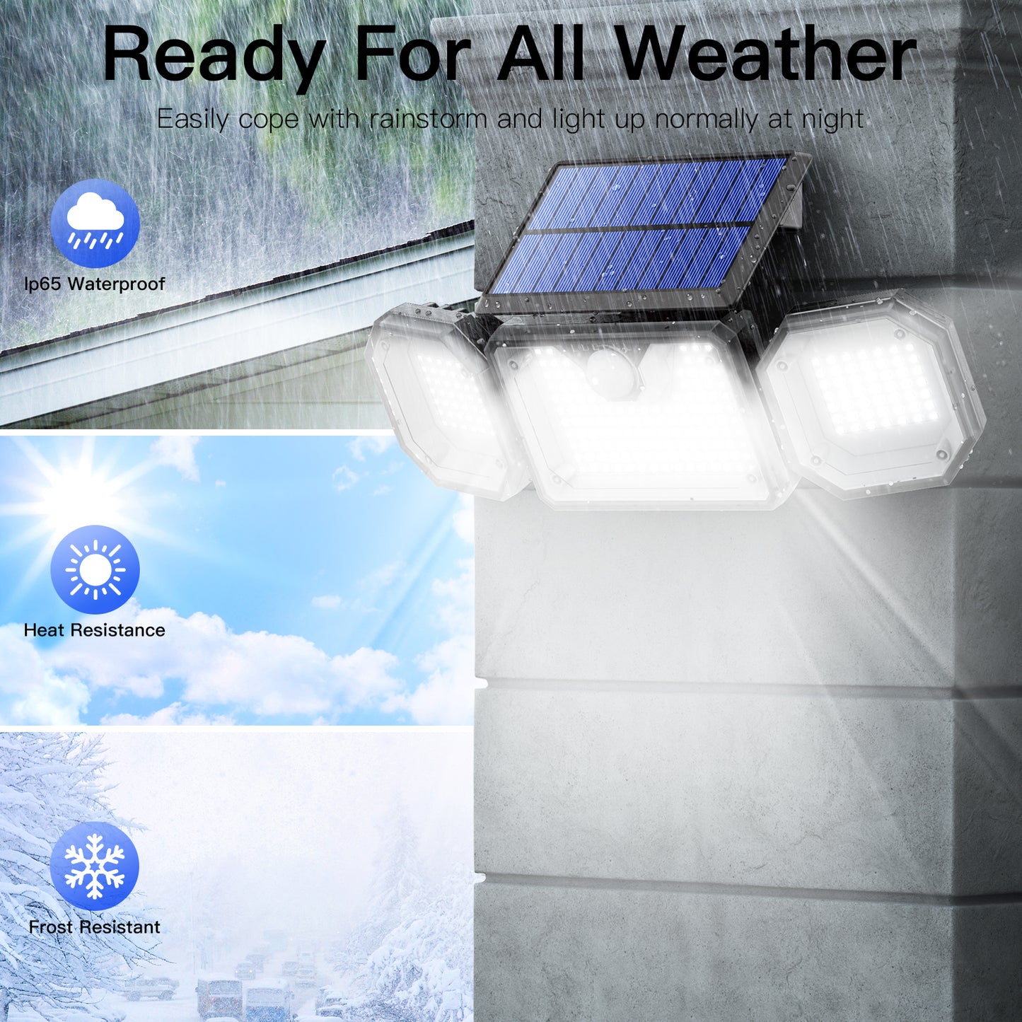 2PCS Solar Lights Outdoor Lights, Waterproof Motion Sensor Security Lights with Wireless Remote Control, 2500LM 3Heads 230LED Flood Lights for Walkway Patio Garage Yard Entryways