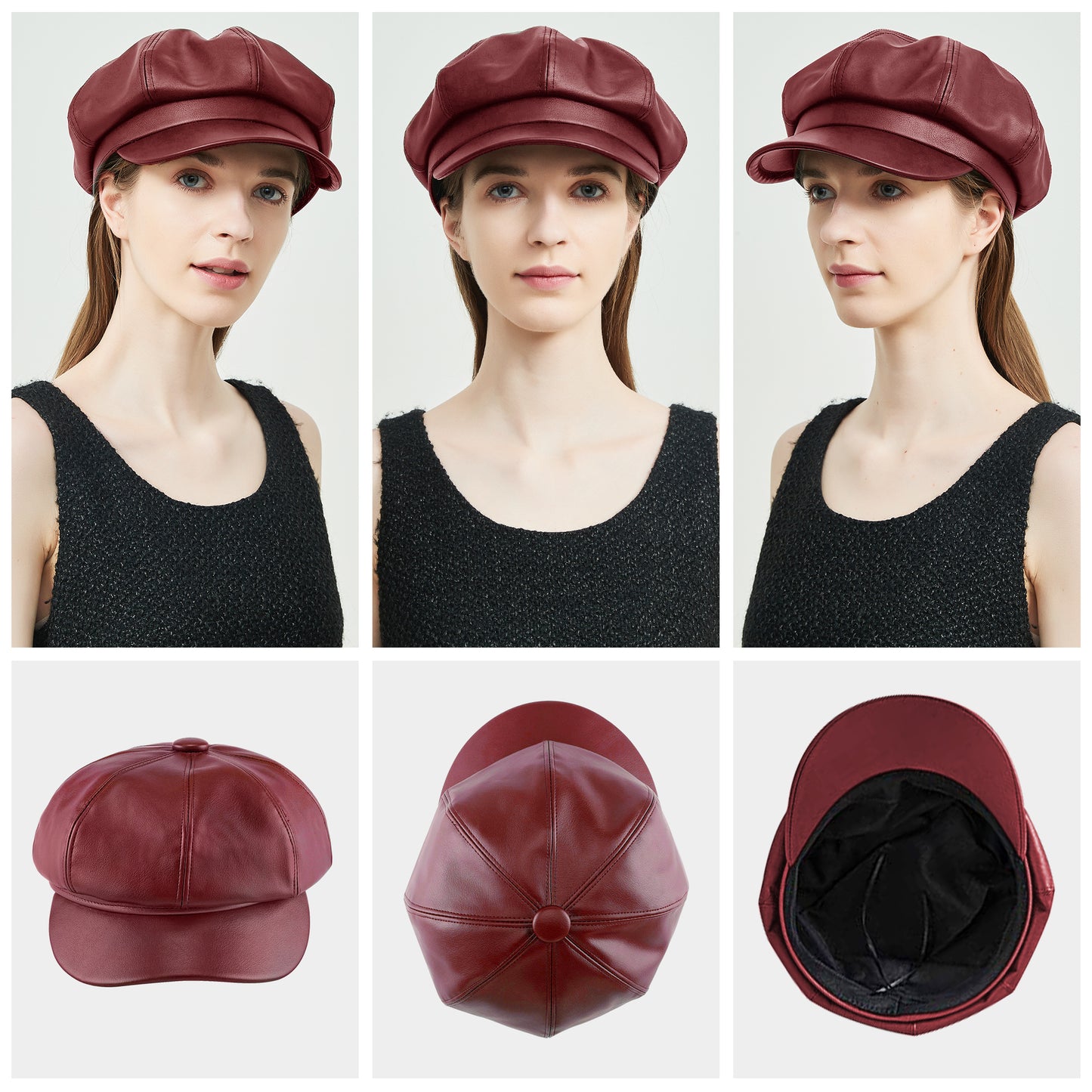 Juyafio Women Beret PU Leather Casual Newsboy Cap, Vintage Octagonal Flat Cap for Ladies