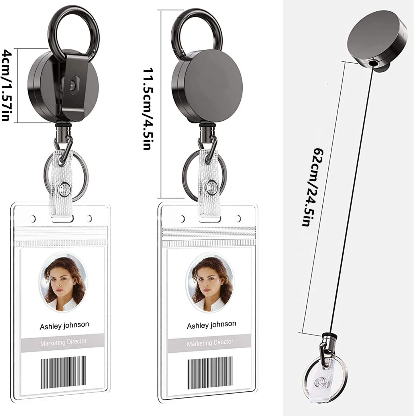 Keycard Badge Retractable, Heavy Duty Retractable Badge Holder Reel, Metal ID Badge Holder with Belt Clip Key Ring for Name Card Keychain 2 Pack Heavy Duty Retractable Badge Holder Reel, Me