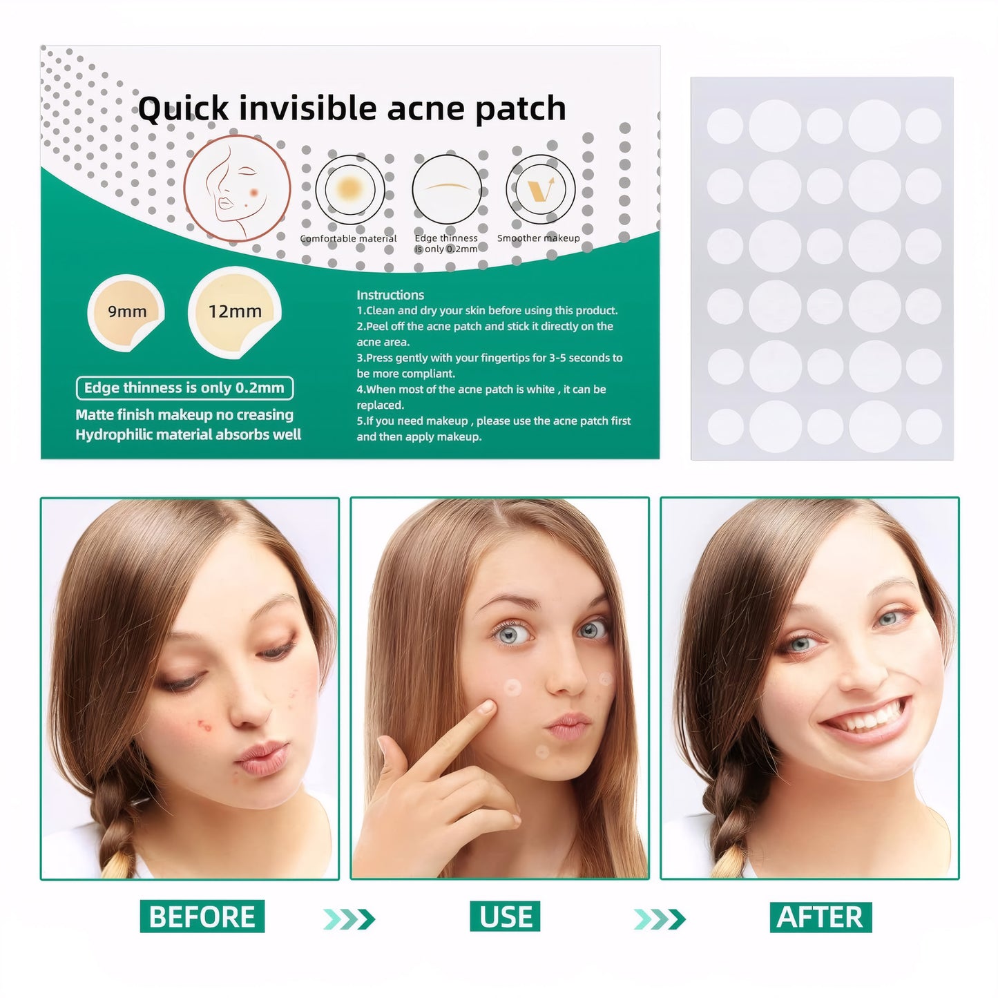 Juyafio Blemish Patch with Hydrocolloid, for All Skin Types, Acne Treatment, 108 Ct.