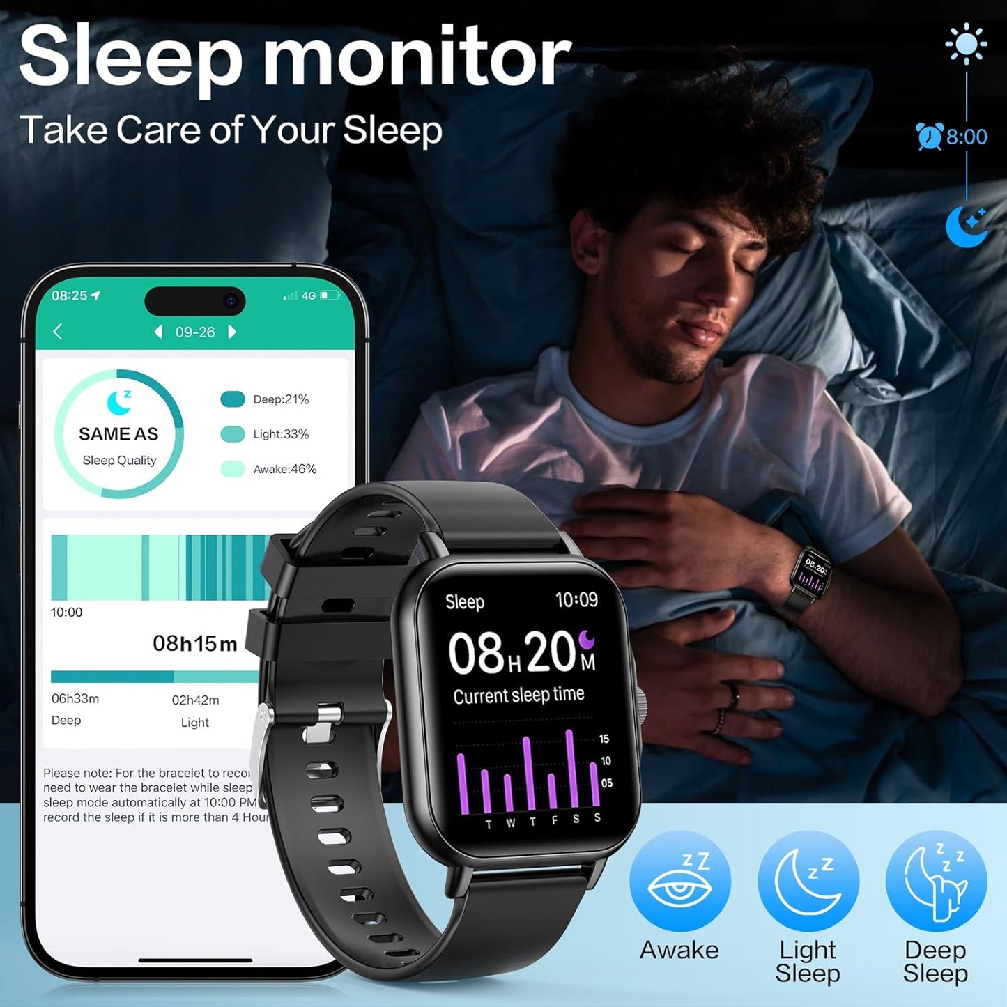 Smart Watch (Answer/Make Call) Bluetooth Fitness Tracker with Sleep Monitor, Multiple Sports Modes 1.83-inch HD Color for Men Women Compatible with iPhone & Android