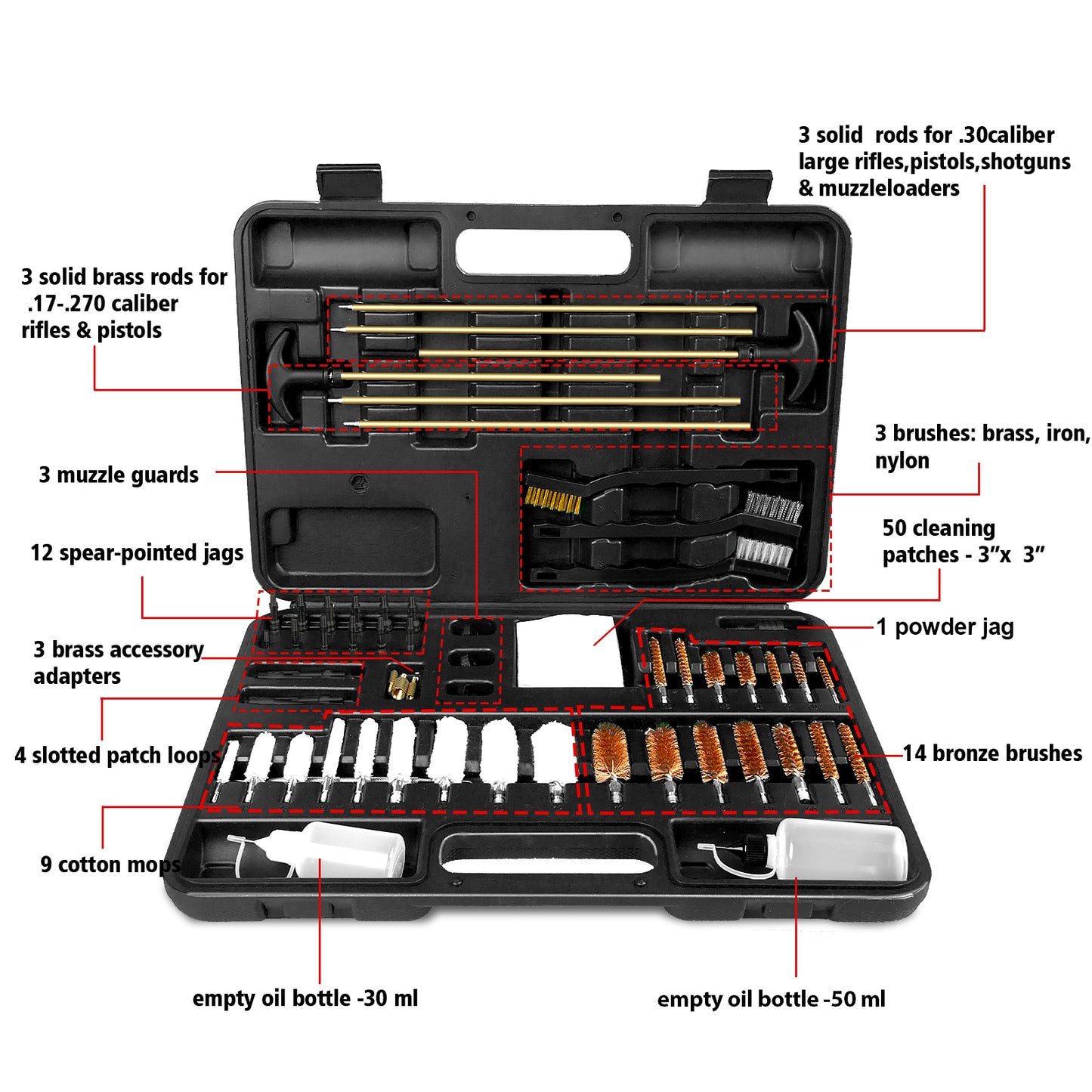 Gun Cleaning Kit Hunting Handgun Shot Gun Cleaning Kit for All Guns with Case Travel Size Portable Metal Brushes