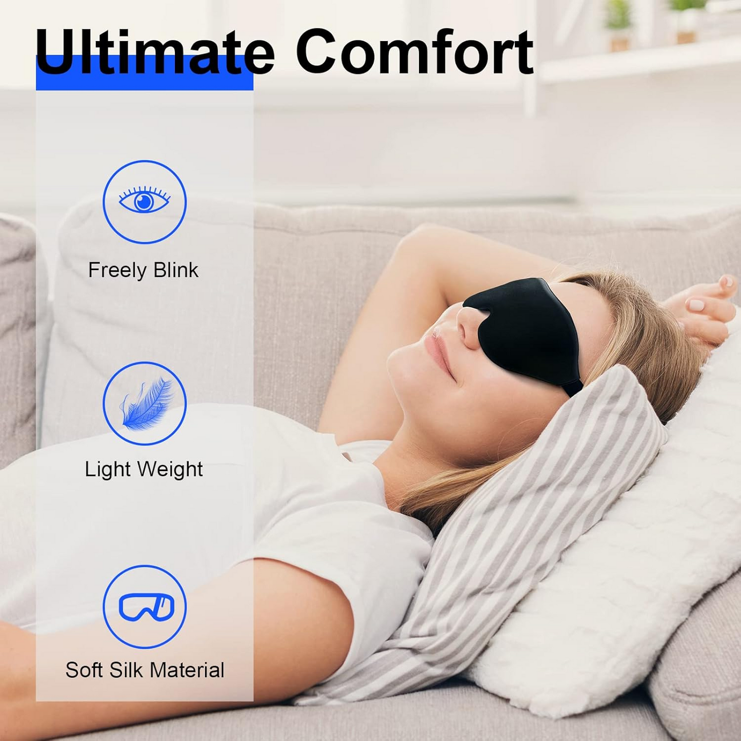 High-Performance Sleep Mask for Your Eyes, 100% Blackout, Memory Foam, Adjustable & Secure Fit, Blue