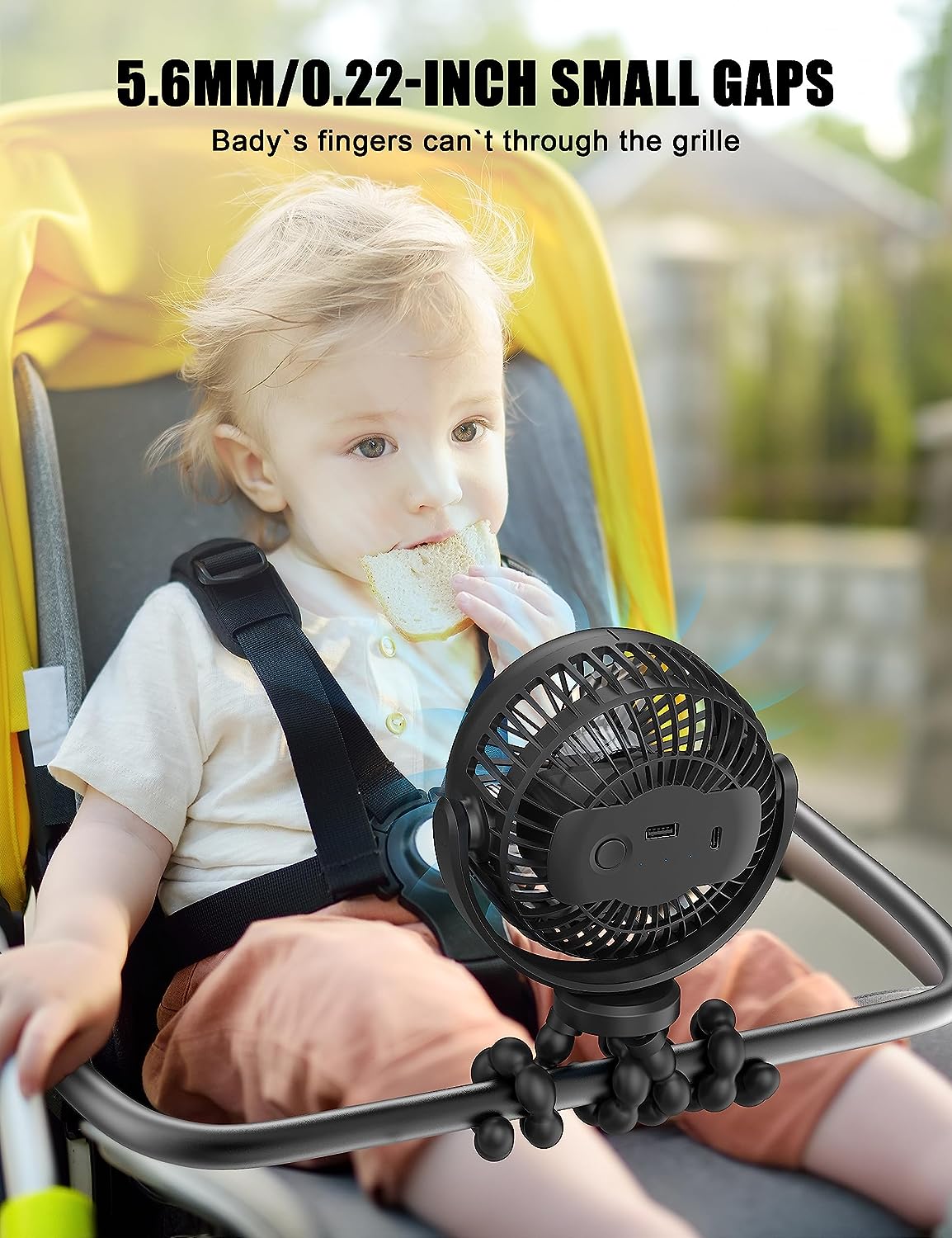 Portable Fan, Stroller Fan, Battery Powered Fan, Clip-on Fan with Flexible Tripod, Personal Rechargeable Cooling Fan with 360° Adjustable, for Stroller, Car Seat,Travel, Black